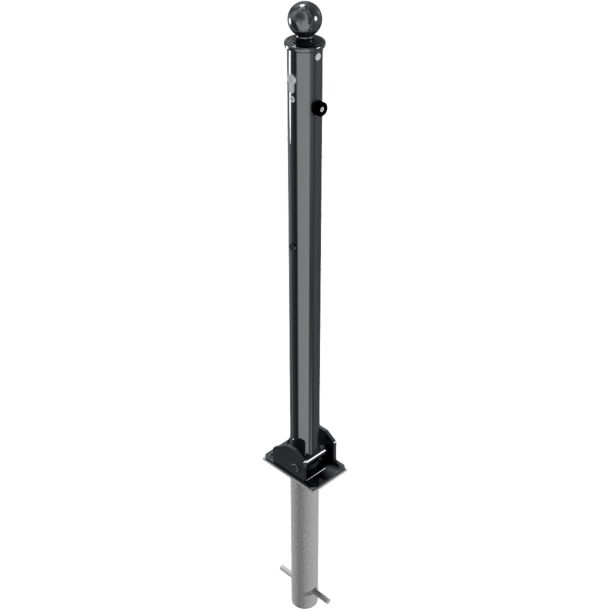 Ornamental bollard | Series 465B | � 60 mm | foldable, self-engaging lock,for casting in concrete, with hot-dip galvanized groundsocket part-no. 470.60, approx. 400 mm below ground | with Euro profile cylinder lock and three keys | with 1 eyelet